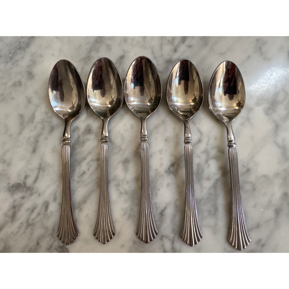 Stanley Roberts Drama Stainless Steel Teaspoons Rogers Flared Ridged Set of 5